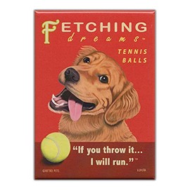 Refrigerator Magnet, Fetching Dreams Tennis Balls, Golden Retriever, 2.5" x 3.5" (Vintage Advertising Art Magnet)
