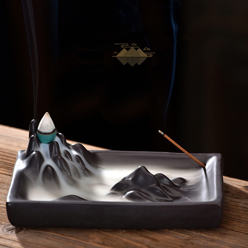 GeistBlitz Backflow Incense Holder, Ceramic Waterfall Burner, Burner with Tweezer,