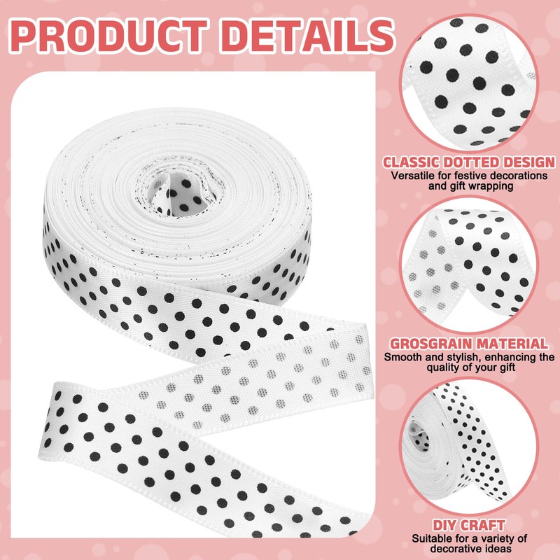 PATIKIL Polka Dots Grosgrain Ribbon 5/8 Inch, 10 Yard Spool