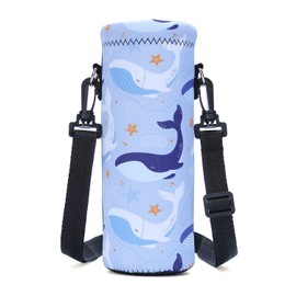 AMARY 1000ML Neoprene Water Bottle Carrier Bag with Adjustable Shoulder Strap,Insulated Water Bottle Cover for Stainless Steel/Glass/Plastic Bottles 34OZ (Whale)