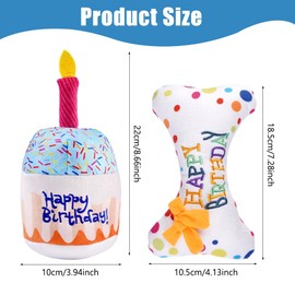 2 Stück Hund Geburtstag Spielzeug Set, Hundespielzeug Geburtstag Hund Weiches, Dauerhaft Hunde Geburtstags Plüschtier, EIN Geburtstagsgeschenk für Kleine und Mittlere Hunde (Kuchen und Knochen)