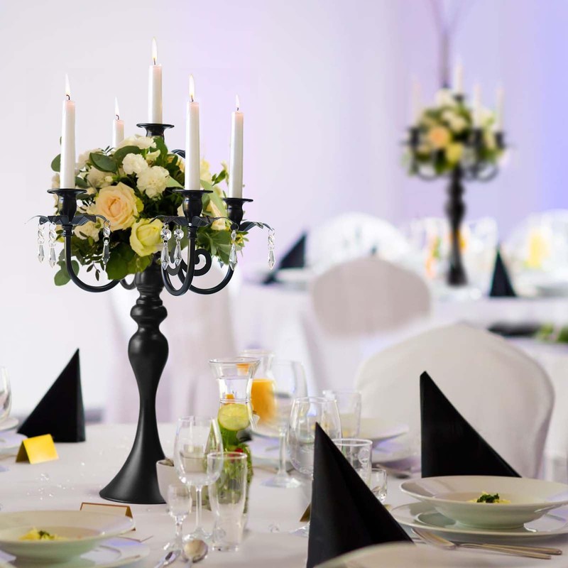 20''Tall Black Crystal Pendant Taper Candle Holders/Stylish Candle Stands/Candlesticks Holder/Candelabra