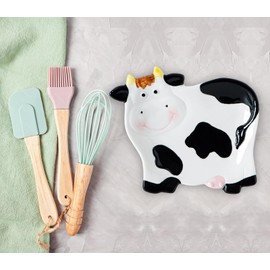 Cow Spoon Rest – Cute Ceramic Cow Shaped Kitchen Spoon Holder for Cooking, Farmhouse Animal Spoon Rest for Stove and Countertop, Utensil Holer For Cooking, Dishwasher Safe