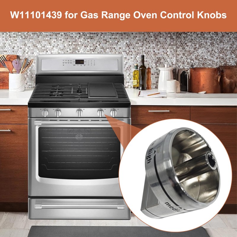 Upgraded W11101439 5 Pack Oven Range Burner Knobs, Surface Burner