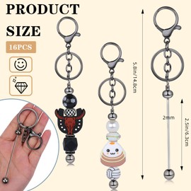 WEWAYSMILE 16 Pcs Silicone Beadable Keychain Bars Bulk Beads Blanks Bead Keychain Alloy Beaded Keychain Accessories for Charms Women Men DIY Keychain Crafts (Gunmetal)