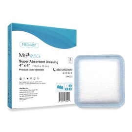 MedVance Super Absorbent Dressing, Non-Adhesive Pads for Wound Care, Pressure Ulcers & 1st/2nd Degree Burns, Superior Moisture Absorption, Box of 5 dressings (4"x4" Bandage, 2.75"x2.75" Absorbent Pad)