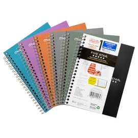 Five Star 1-Subject Spiral Notebook, 4-3/8" x 7" Sheet Size, College Ruled, 160 Pages/80 Sheets, No Margin, Neat Sheet Perforated Pages, Wirebound, Assorted Colour Poly Covers, 1 Notebook (450055)