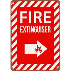 METAL SIGN - Fire Extinguisher Right Arrow - Vintage Rusty Look