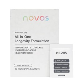 NOVOS Core Longevity Mix, Anti-Aging Supplement, Drink Powder Packet Unflavored - Skin Support, Energy, Mood Support, Sleep and Cognition Support - 30 Servings