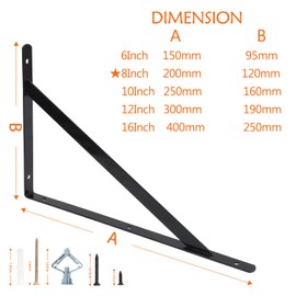 Shelf Brackets 200 x 120mm 6 Pack 8" Lightweight Wall Brackets with 90 Degree Triangle for Concrete Wall, Plasterboard etc, Fixing Screws Included