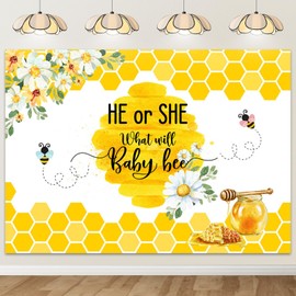 Mocsicka Honey Bee Gender Reveal Backdrop What Will Baby Bee Gender Reveal Background Honeycomb He or She Gender Reveal Party Decoration Banner Photo Booth Props (7x5ft)
