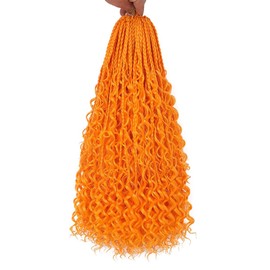 COOKOO 18 Inch Goddess Boho Box Braids Crochet Hair for Women 8 Packs Synthetic Bohemian Hippie Box Braids Crochet Hair With Curly Ends Pre-looped Braiding Hair for Women (Orange#)