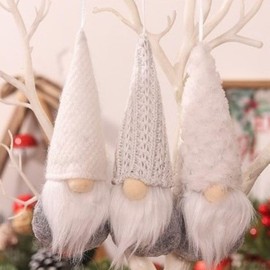 3PCS Christmas Ornaments Hanging Christmas Gnomes Ornaments Swedish Handmade Plush Gnomes Santa Elf Hanging Christmas Tree Decorations Holiday Xmas Decorations Home Christmas Decor (White)
