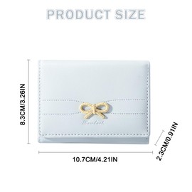 TOFBS Women's PU Leather Wallet Cute Bow Trifold Purse Small Short Format Purse Many Compartments with ID Window, blue