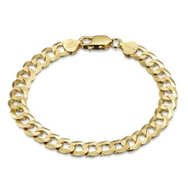 Amberta 18K Gold Plated on 925 Sterling Silver Bracelet - 8 mm Thick - Flat Cuban Curb Chain for Men - Length 8 Inch