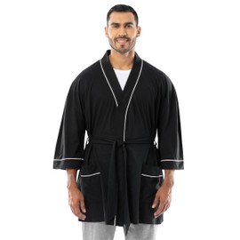 Fruit of the Loom Men's Jersey Knit Kimono Robe, Black, One Size