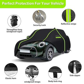 Car Cover for 2014-2024 Mini Cooper/Cooper S/Hardtop/Clubman 4-Door，6 Layers PEVA Full Car Cover – All-Weather UV, Dust, Snow Protection – Windproof Outdoor/Indoor Cover with Door Zipper