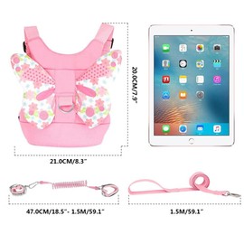 Arneses de Seguridad para Niños con Muñequera de Caminar - Mochila Bebé, Mochila con Correa Antirrobo Ajustable, Muñequera de Seguridad Cómoda Correa, para Niños de 1 a 5 Años (Mariposa, Rosa)