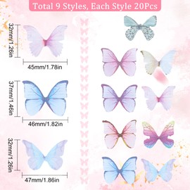 SUNNYCLUE 1 Box 180 Pieces 9 Styles Organza Butterfly Made of Fabric Butterfly Decorations Small Organza Butterflies Spring Artificial Butterfly Wings Pendant for Jewellery Making