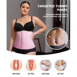 Women's Waist Trainer, Latex Underbust Waist Cincher, Tummy Control Corset Sport Girder Hourglass Body Shaper, Pink, L