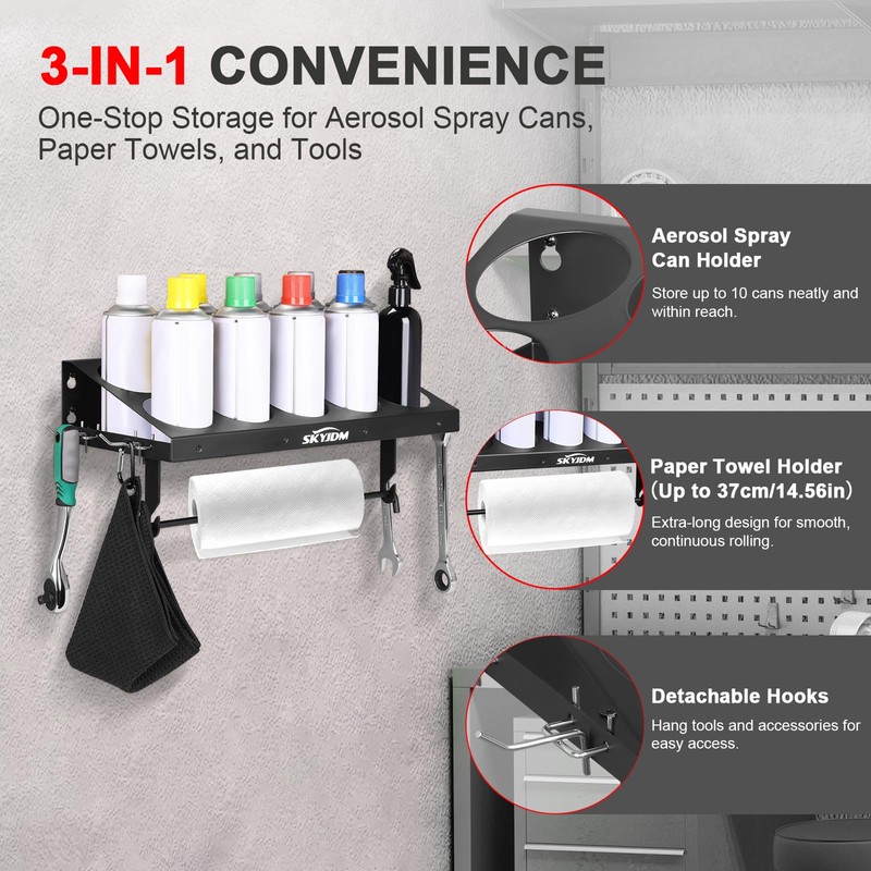 SKYJDM 10 Aerosol Spray Can Holder with Paper Towel Holder