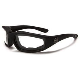 Choppers Night Driving Riding Padded Motorcycle Glasses 011 Black Frame with Yellow Lenses (Black - Clear Lens), Medium