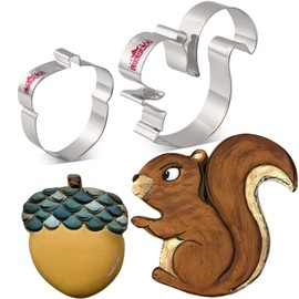 LILIAO Squirrel and Acorn Cookie Cutters for Thanksgiving, Stainless Steel