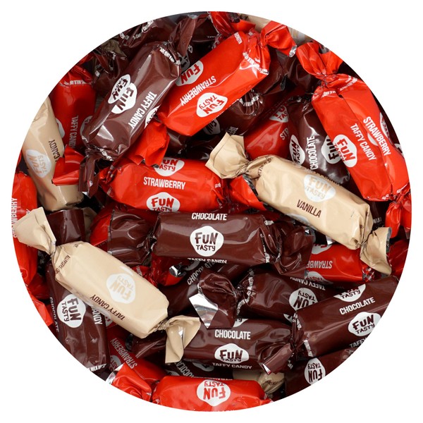 Caramel Assorted Taffy, 1 Pound Bulk Bag, Individually Wrapped Neapolitan