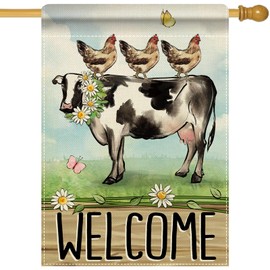 Welcome Spring Summer Farm Animals Large Decorative House Flag