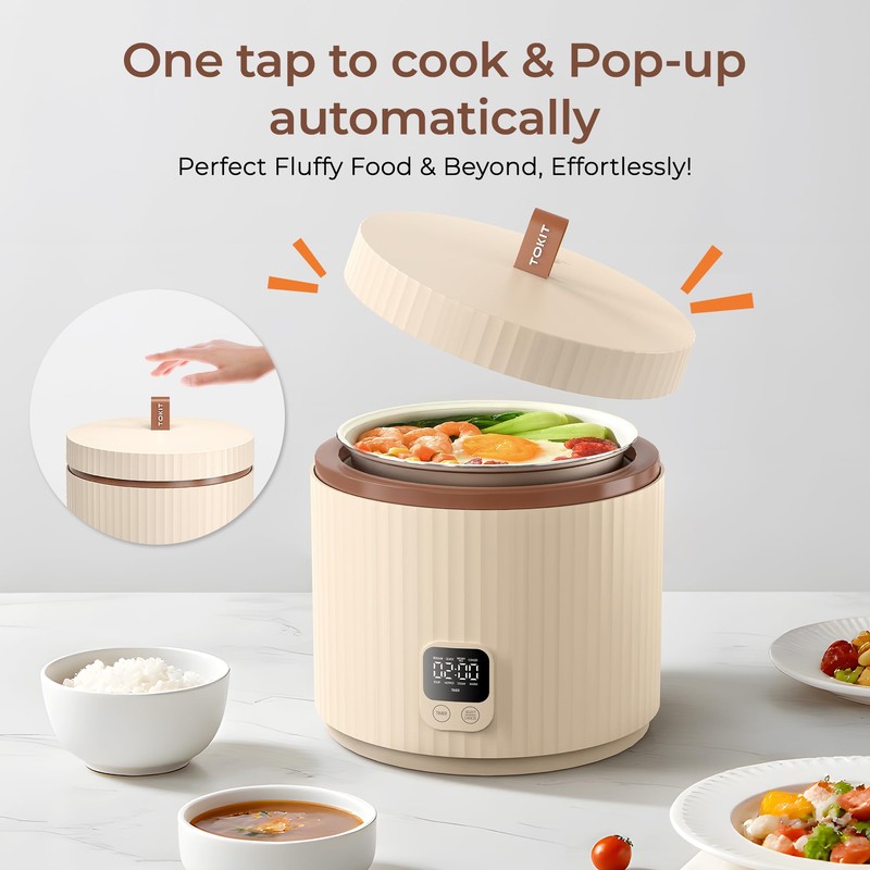 TOKIT Rice Cooker Small 3 Cup Uncooked /6 Cup Cooked,