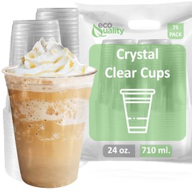 Clear Plastic Disposable Pet Cups | 24 oz Cups, 75 Pack | Crystal Clear PET Cup | Cold Smoothie | Iced Coffee Go Cups | Ideal for Coffee, Parfait, Juice, Soda, Cocktail, Party (24oz, 75 count)