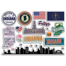 A5 Sticker Sheet Indiana Landmarks Vinyl Stickers - America States USA American Airport Stamps Skyline Flag Map Travel Holiday Scrapbooking City Luggage #79175