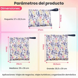 3 Bolsas Impermeables Multiusos para Bebé, Organizador de Pañales para Bebe con Doble Compartimento, Bolsa para Ropa Mojada y Ropa Sucia, Reutilizables para Viaje y Paseo (Fondo marino)