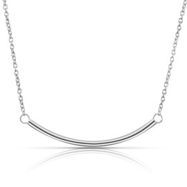 925 Sterling Silver Curved Bar Pendant Necklace for Women – Dainty Horizontal Bar Charm on Cable Chain – Trendy Silver Stacked Necklace for Layering or Everyday Wear – Adjustable 17” + 2” Extension