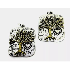 2 PC SET TREE OF LIFE WITH HEART"LOVE" PENDANT SILVER & GOLD TONE 1"  (5512)
