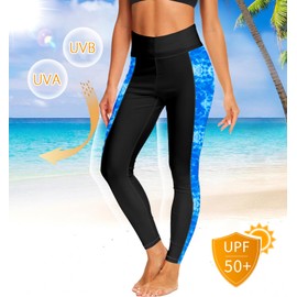 Surfing Swim Pants for Women UPF 50+ Sun Protection High Waisted Surf High Waisted Water Pants XL Black Blue