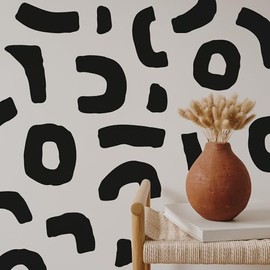 Large Boho Geometric Wall Decal Abstract Art Sticker, Modern Irregular Shapes Decals, Self-Adhesive Peel and Stick Black Vinyl Wall Stickers for Home Bedroom, Living Room Office, Bathroom Decor