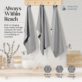 HEIRLOOM COMFORT Grey Honeycomb Kitchen Towels 3 Pack, 16x26 Inch, 100% Cotton, Fast Dry, Ultra Absorbent, Reusable Dish Towels for Drying Dishes, Cleaning & Home Kitchen Essentials