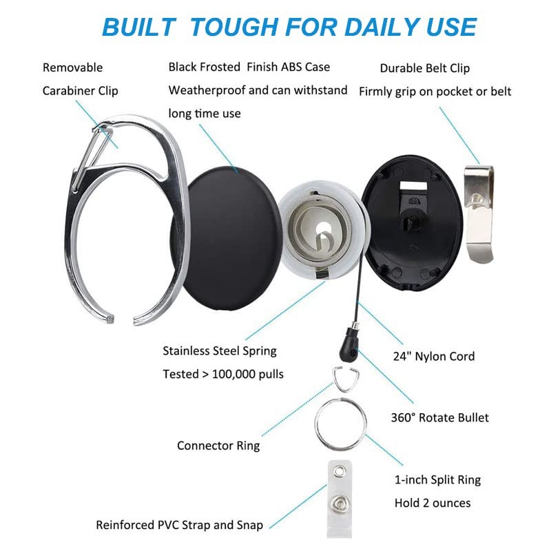 YAKESD 50 Packs Heave Duty Badge Reels Retractable with Carabiner