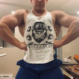 GYMAPE Mens Stringer Gym Bodybuilding Tank Tops Cotton for Workout with Arch Hem White XL