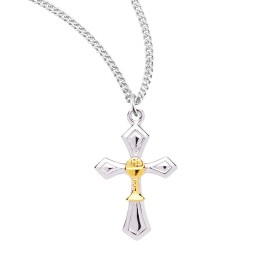 Everlasting Light Jewelry .925 Sterling Silver Two-Tone Cross Medal Pendant Necklace, 18" Chain USA Made
