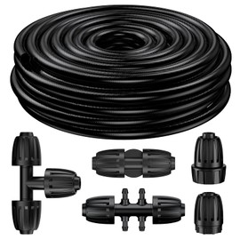 Pawfly 50 ft 1/2 Inch Drip Irrigation Tubing, 1/2 Irrigation Tubing for Garden Irrigation System, Flexible PVC Main Line with 5 Barbed Locked Drip Irrigation Parts, 1/2" Drip Irrigation Hose