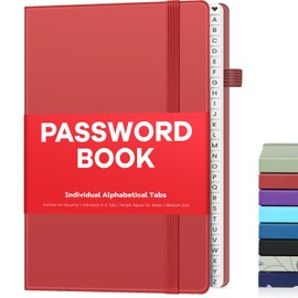 Forvencer Password Book with Individual Alphabetical Tabs, Medium Size Password Keeper Book, Hardcover Password Notebook for Seniors, Internet Password Organizer Logbook, 5.6"x8.3", Red