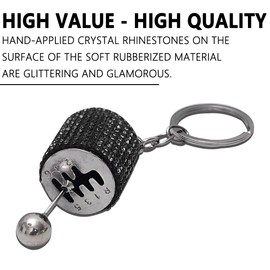Adunsiaoto Car Shifter Keyring, Metal Shifter Keychain with Diamonds, Creative Auto Accessories Metal Keyring, Metal Keyring Automatic Gearstick Keychain, Crystal Bling Car Keychain(Black)