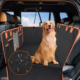 FAHKNS Dog Car Seat Cover with Hard Bottom-Detachable,Back Seat Extender for Dogs 600D Heavy Duty Scratch Waterproof with Mesh Window and Storage Pocket Dog Car Hammock for Cars/SUV
