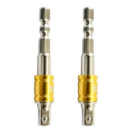 2 PCS 1/4" Socket Adapter Hex to Square Drive - Heavy Duty Impact Driver Adapter Set for Drills | Chrome Vanadium Steel Drill Bit Extension for Automotive DIY & Construction Tools(Sliver)