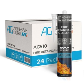 Adhesive Guru AG510 - Fire Retardant Sealant (24x10.5 fl oz), Non-Flammable Heat Resistant Silicone Caulk, Up to 4 Hours Fire Resistant, High Temperature Sealant Solution, White - 24 Pack
