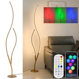 DAYCENT RGBWIC Floor Lamp Modern LED Corner Lamps 1500 Lumen Smart Floor Lamps with Remote and 16 Million DIY Colors, Music Sync Standing Lamp for Living Room Bedroom Home Decor, Gold Finish