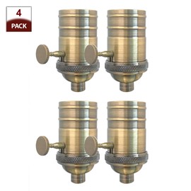 Royal Designs, Inc. Full Range 3 Way Vintage Turn Knob Lamp Socket, Antique Brass, Set of 4