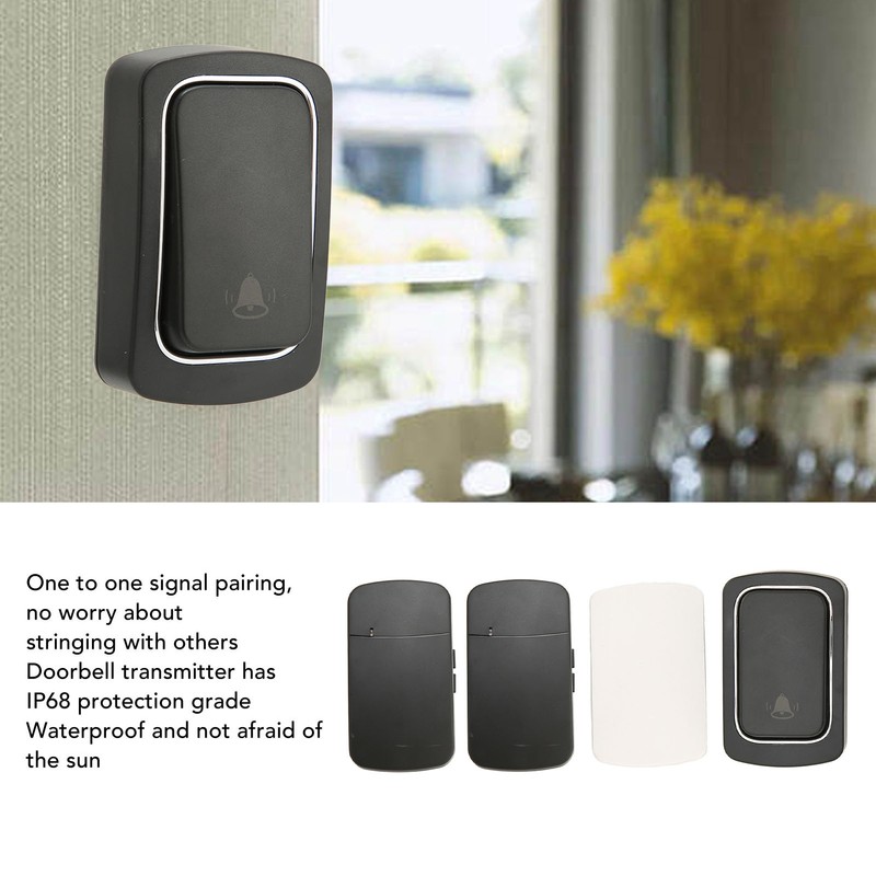 Wireless Doorbell Battery Free Self Generating 2 Transmitter for 1